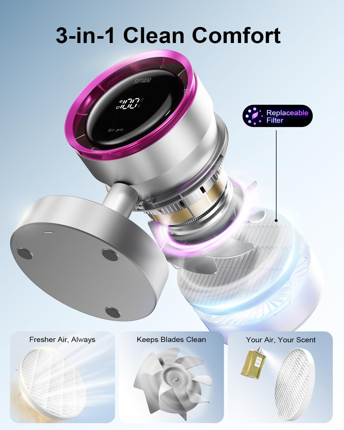 Desk Fan with Built-in Filter, 120° Oscillating Air Circulator Fan with 100 Speeds Digital Display