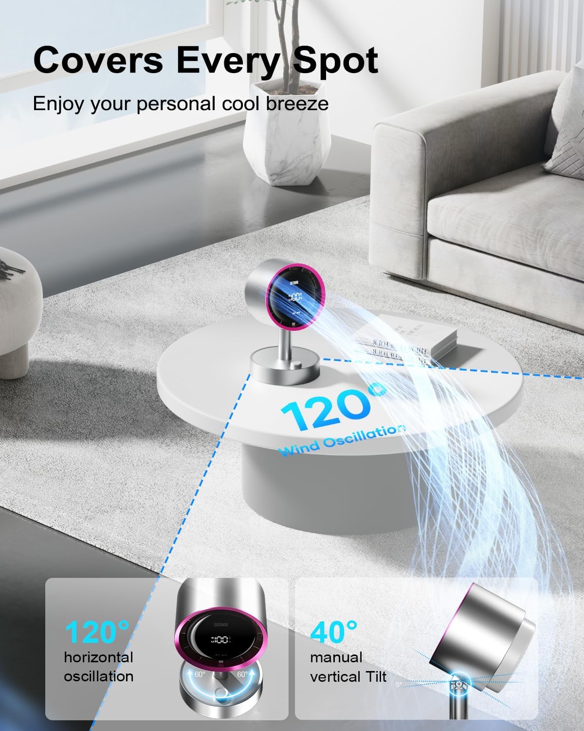 Desk Fan with Built-in Filter, 120° Oscillating Air Circulator Fan with 100 Speeds Digital Display